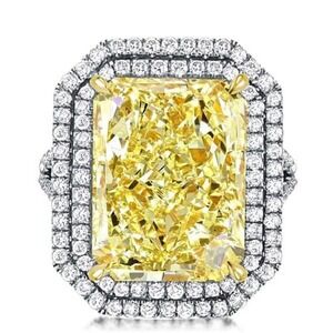 Italo Split Shank Radiant Cut Yellow Double Halo Ring